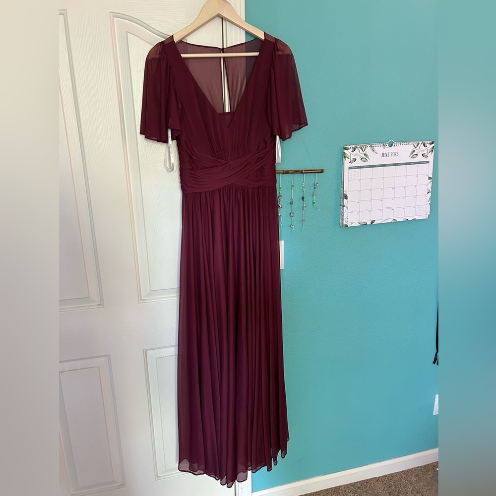Burgundy bridesmaid dress from David’s Bridal